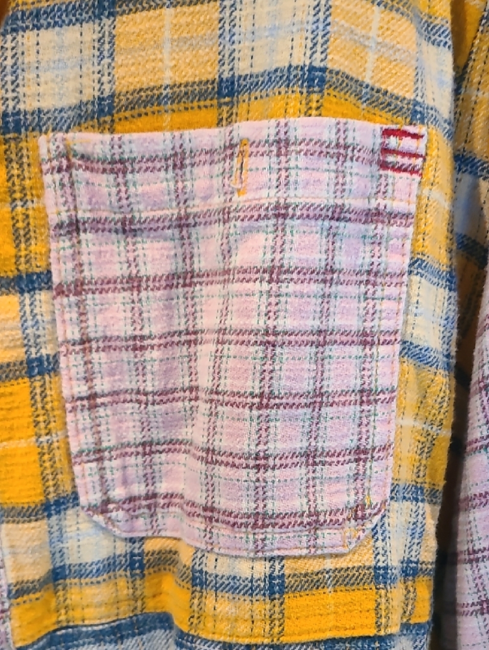 BDG Patchwork Plaid Button-Up Shirt in Yellow, Pink & Green - Picture 5 of 9